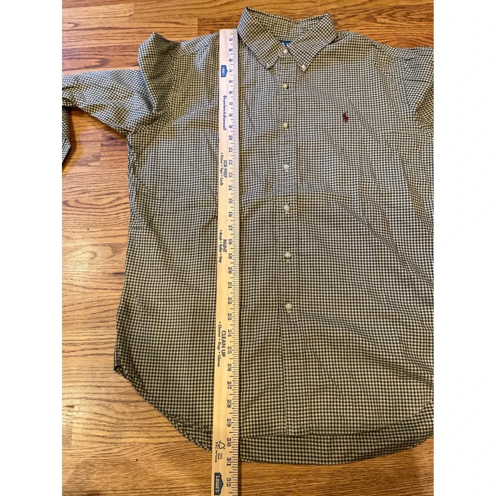 Ralph Lauren Mens Button Down Shirt XL 24 PTP Green Tan Gingham Classic Fit Logo - Picture 8 of 9
